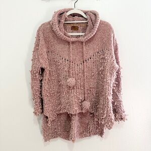 POL Oversized Hooded Chenille Sweater Pink Small EUC